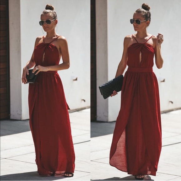 Rapture Keyhole Halter Maxi Dress - Wine - Picture 1 of 2